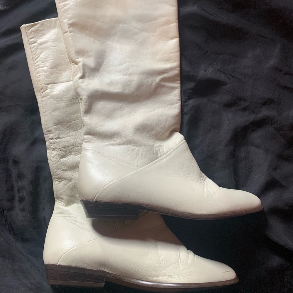 Cream knee high cowboy like boots